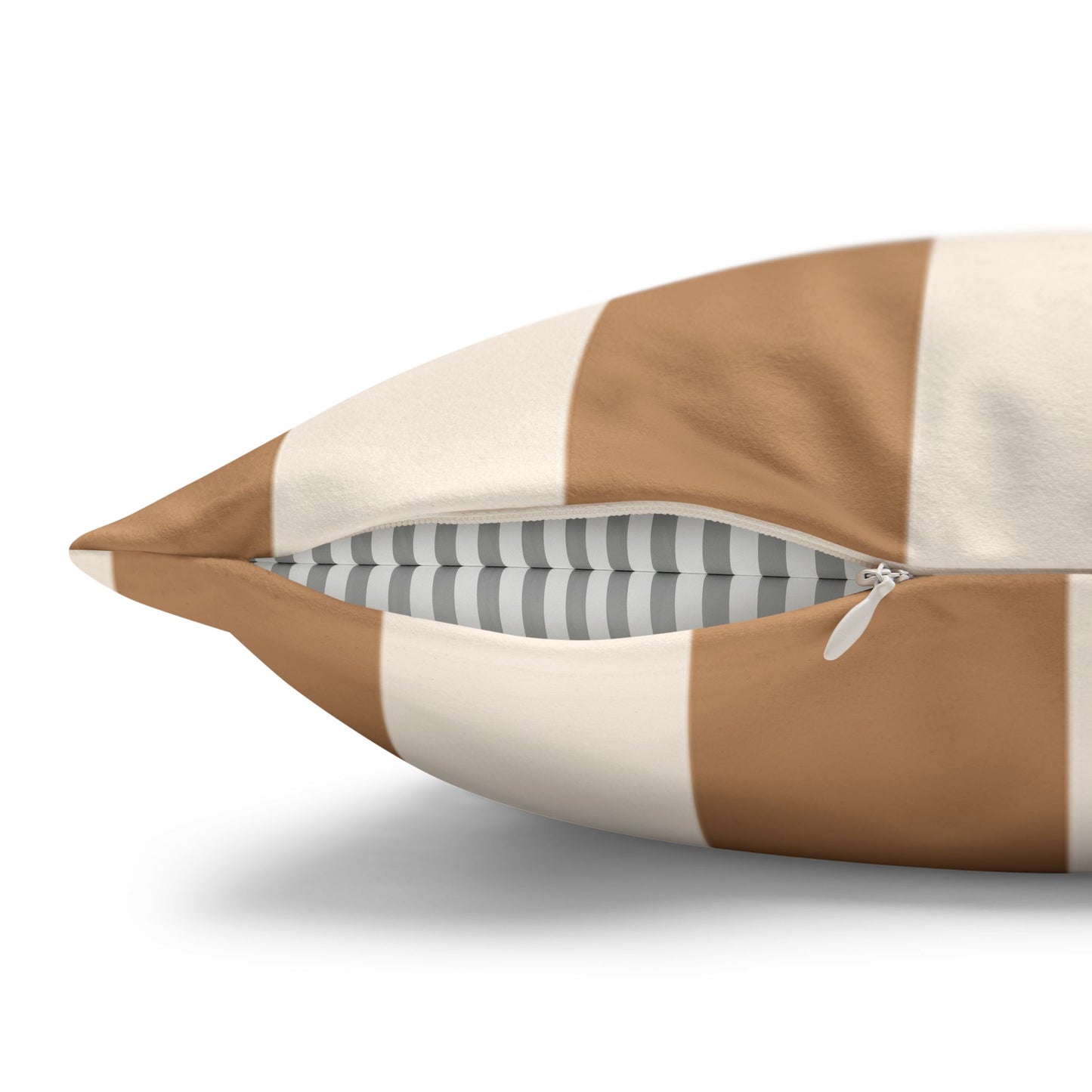 Striped Faux Suede Pillowcase – Neutral Tan & Cream Square Decorative Pillow Cover