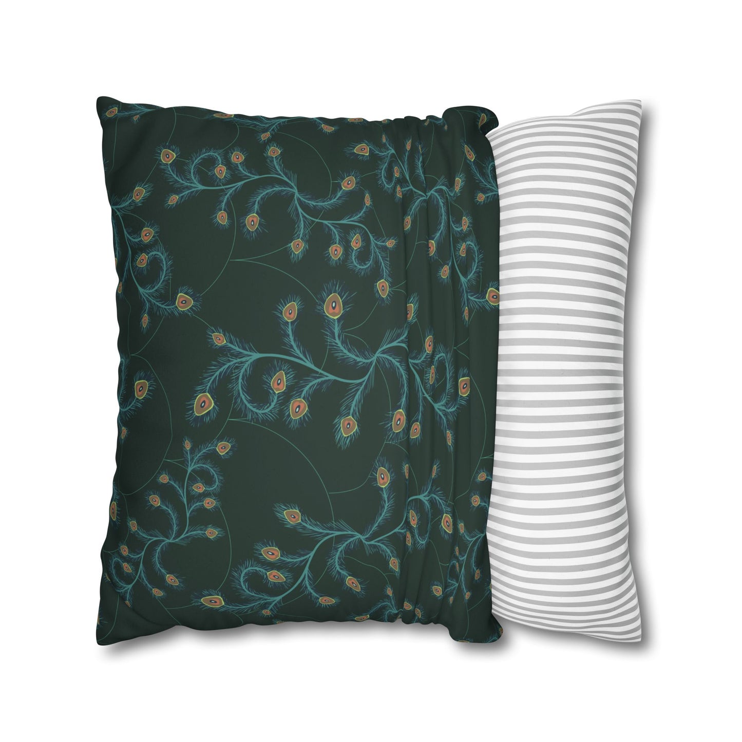 Faux Suede Pillow - Dark Teal Floral Peacock Vine Square Throw Pillowcase
