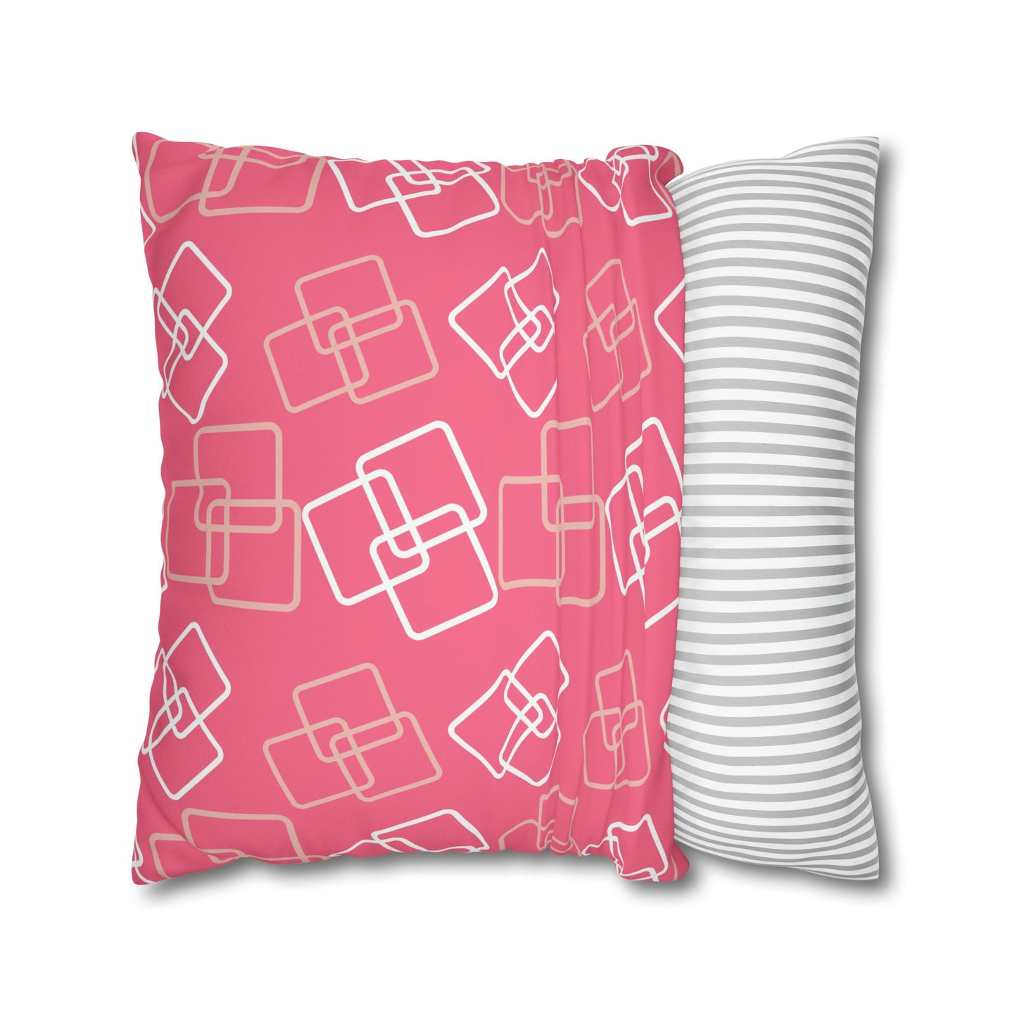 Pink Geometric Square Pillowcase — Faux Suede Decorative Throw Pillow Cover