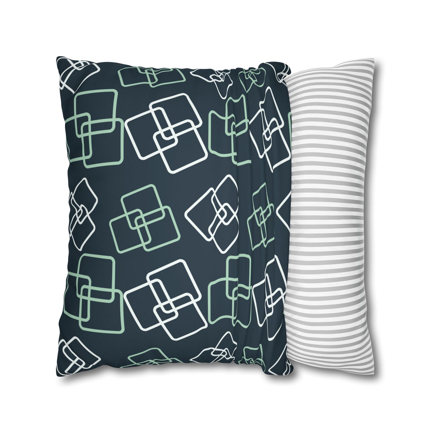 Modern Geometric Faux Suede Pillowcase — Navy & Mint Square Throw Pillow Cover