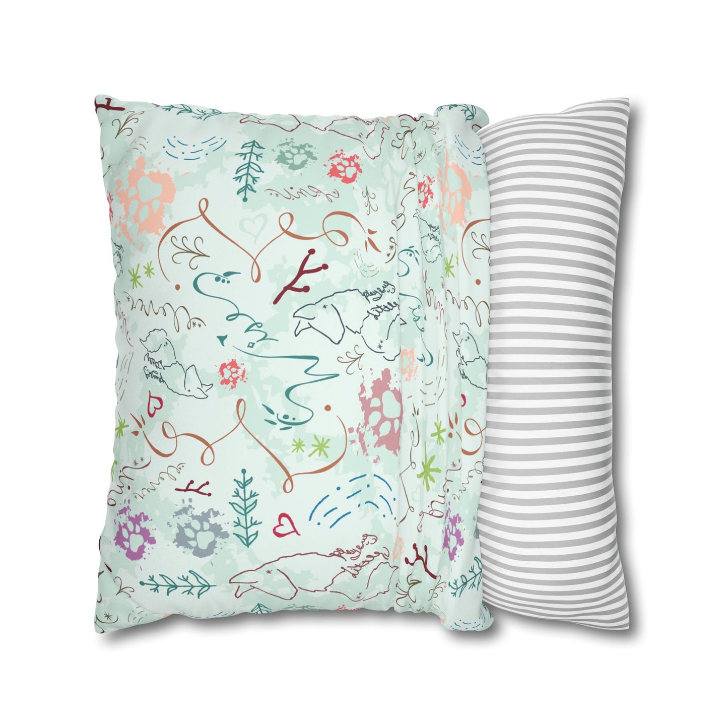 Floral Foxes Faux Suede Pillowcase — Pastel Botanical Square Pillow Cover