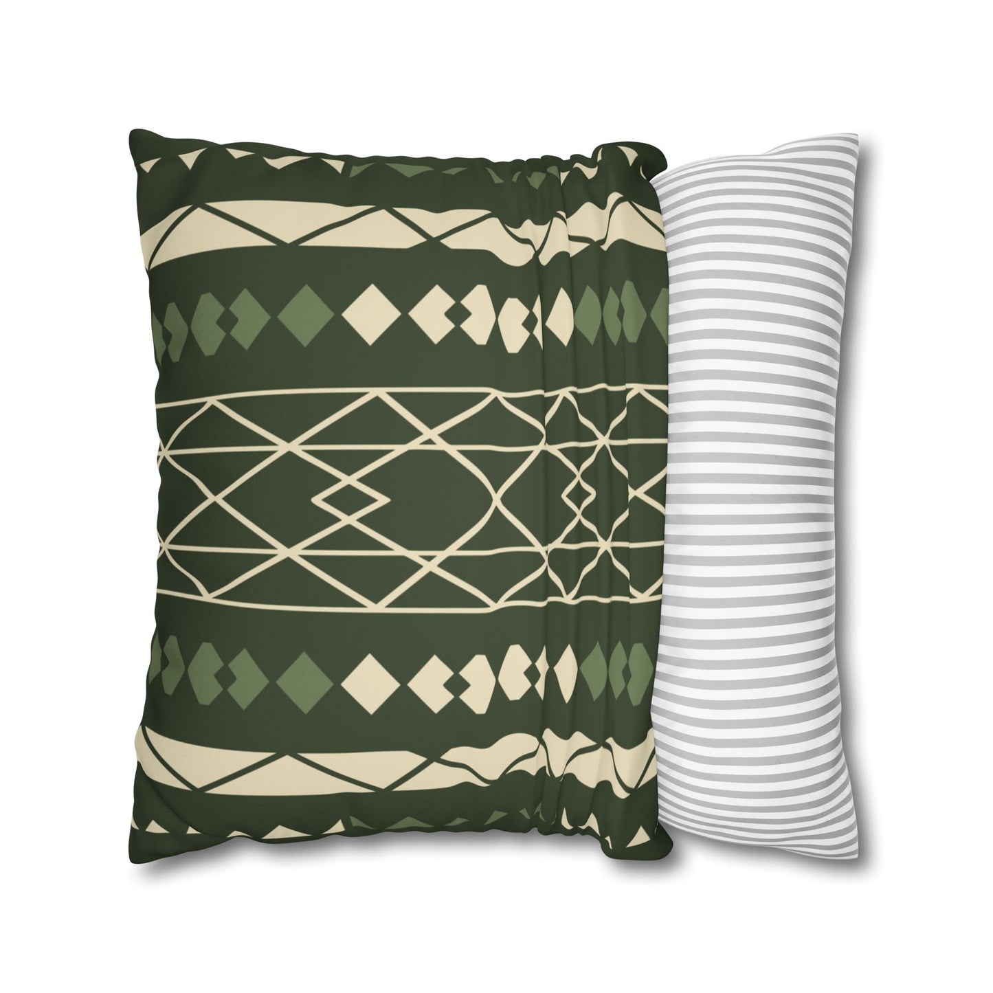 Green Aztec Faux Suede Pillowcase — Square Decorative Throw Pillow Cover