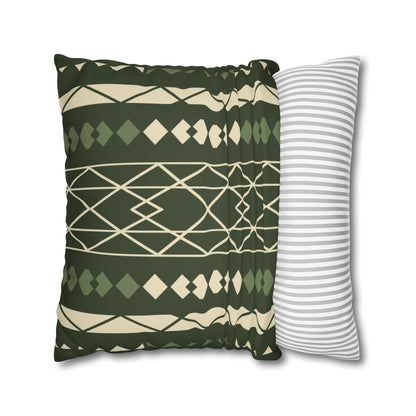 Green Aztec Faux Suede Pillowcase — Square Decorative Throw Pillow Cover