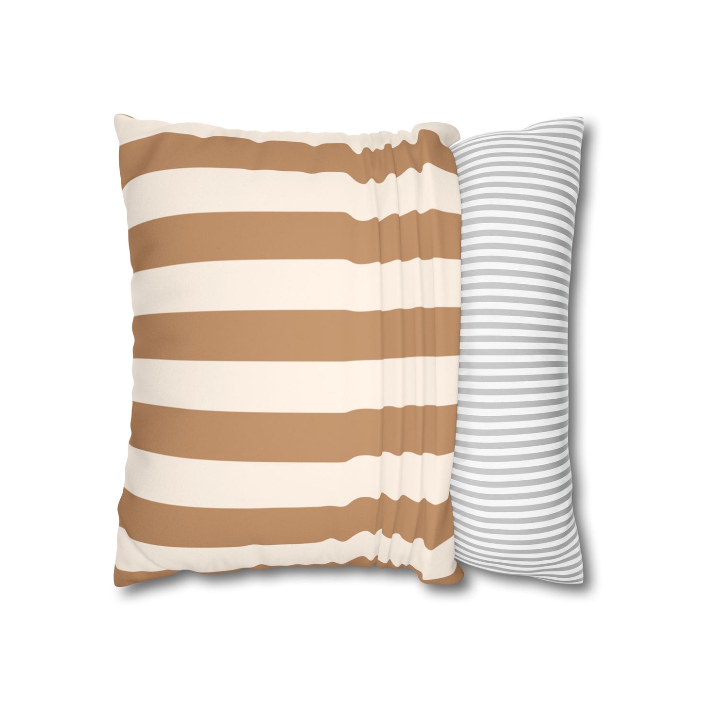 Striped Faux Suede Pillowcase – Neutral Tan & Cream Square Decorative Pillow Cover