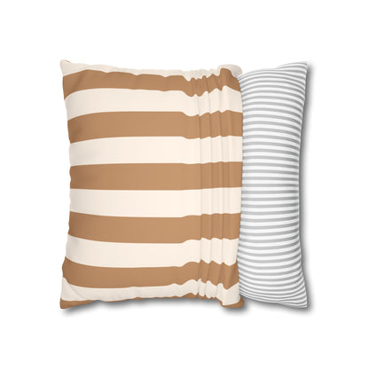 Striped Faux Suede Pillowcase – Neutral Tan & Cream Square Decorative Pillow Cover