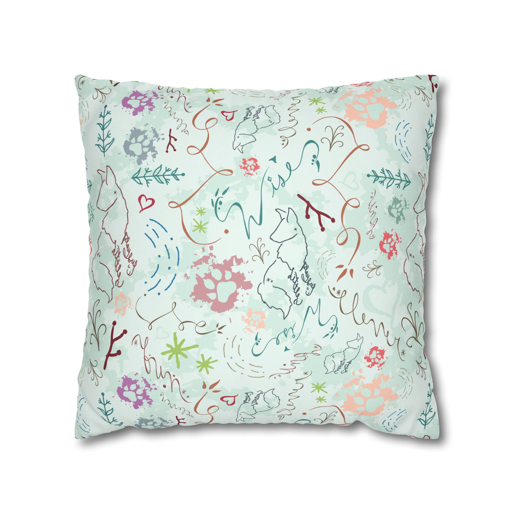 Ice Blue Playful Fox Faux Suede Pillow Cover