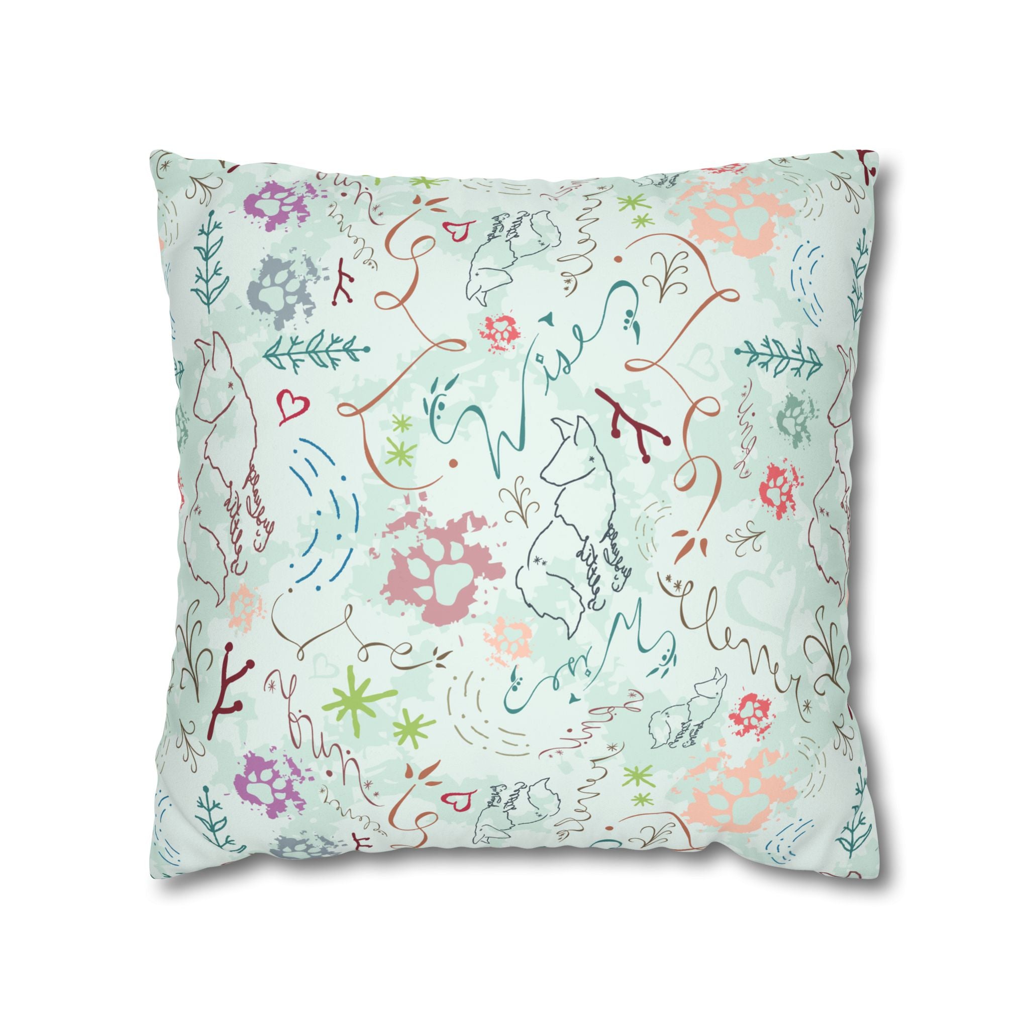 Ice Blue Playful Fox Faux Suede Pillow Cover