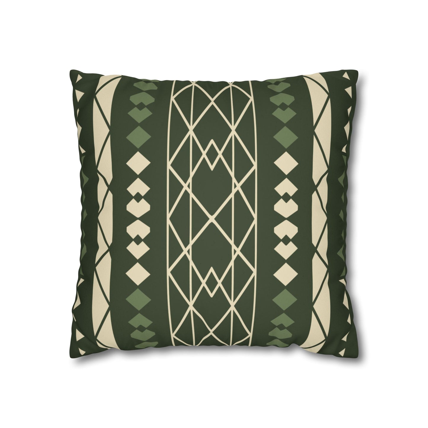 Green Aztec Faux Suede Pillowcase — Square Decorative Throw Pillow Cover