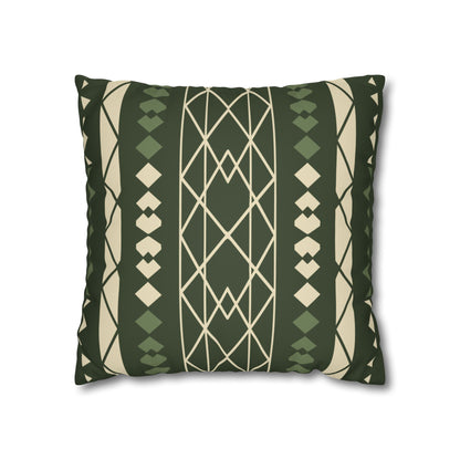 Green Aztec Faux Suede Pillowcase — Square Decorative Throw Pillow Cover
