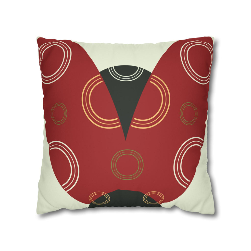 Retro Red Abstract Ladybug Faux Suede Pillow Cover