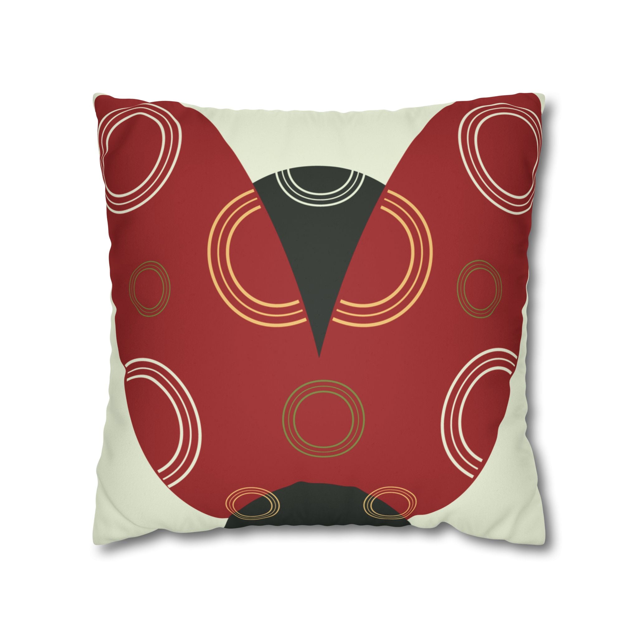 Retro Red Abstract Ladybug Faux Suede Pillow Cover