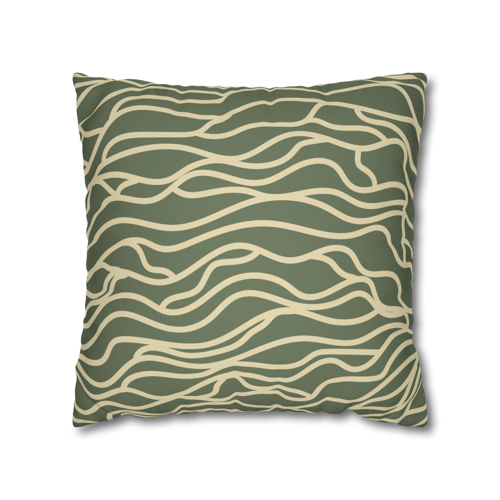 Abstract Olive Wave Faux Suede Pillow Cover