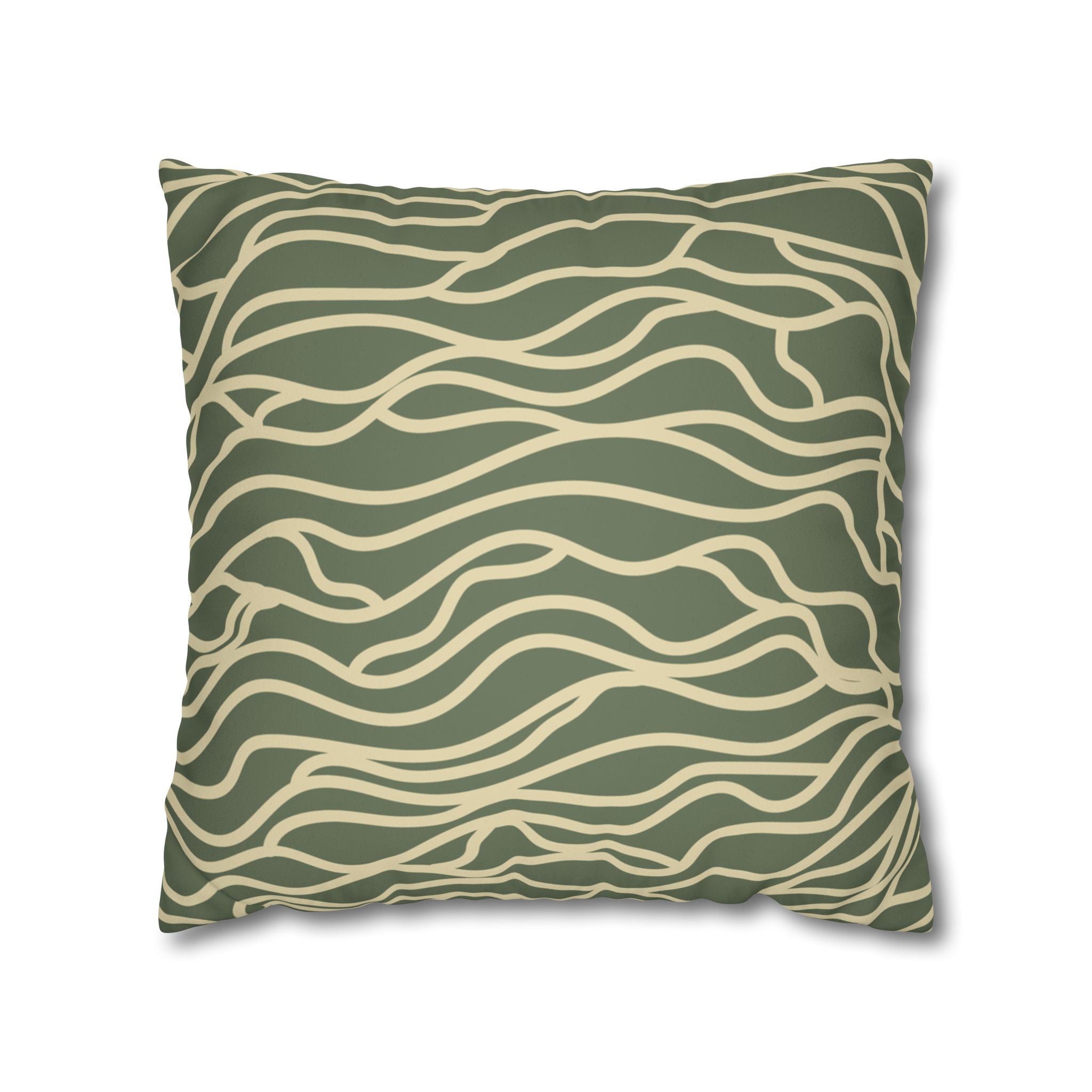 Abstract Olive Wave Faux Suede Pillow Cover