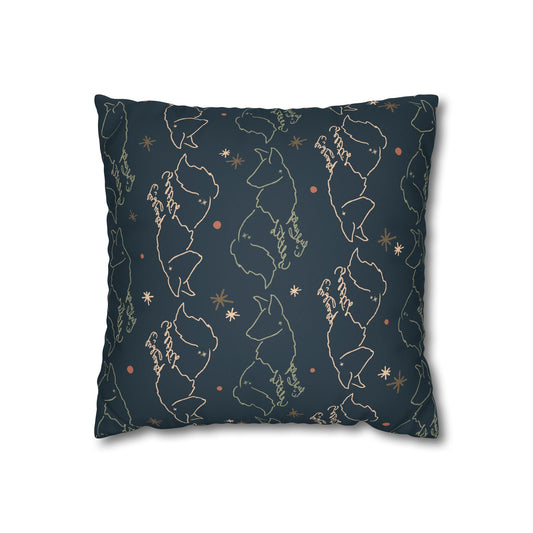 Faux Suede Pillowcase — Hand-Drawn Night Sky Foxes Pattern