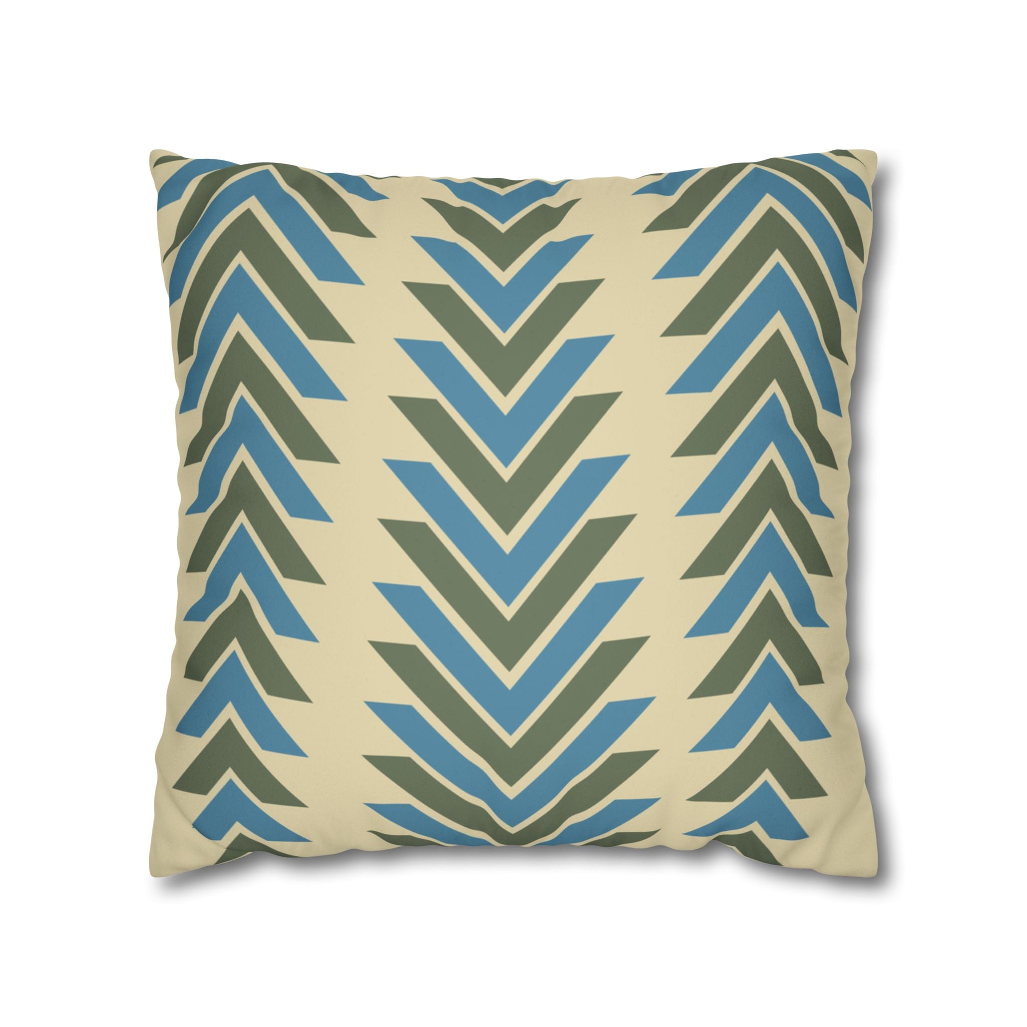 Blue & Olive Geometric Chevron Arrows Faux Suede Pillow Cover