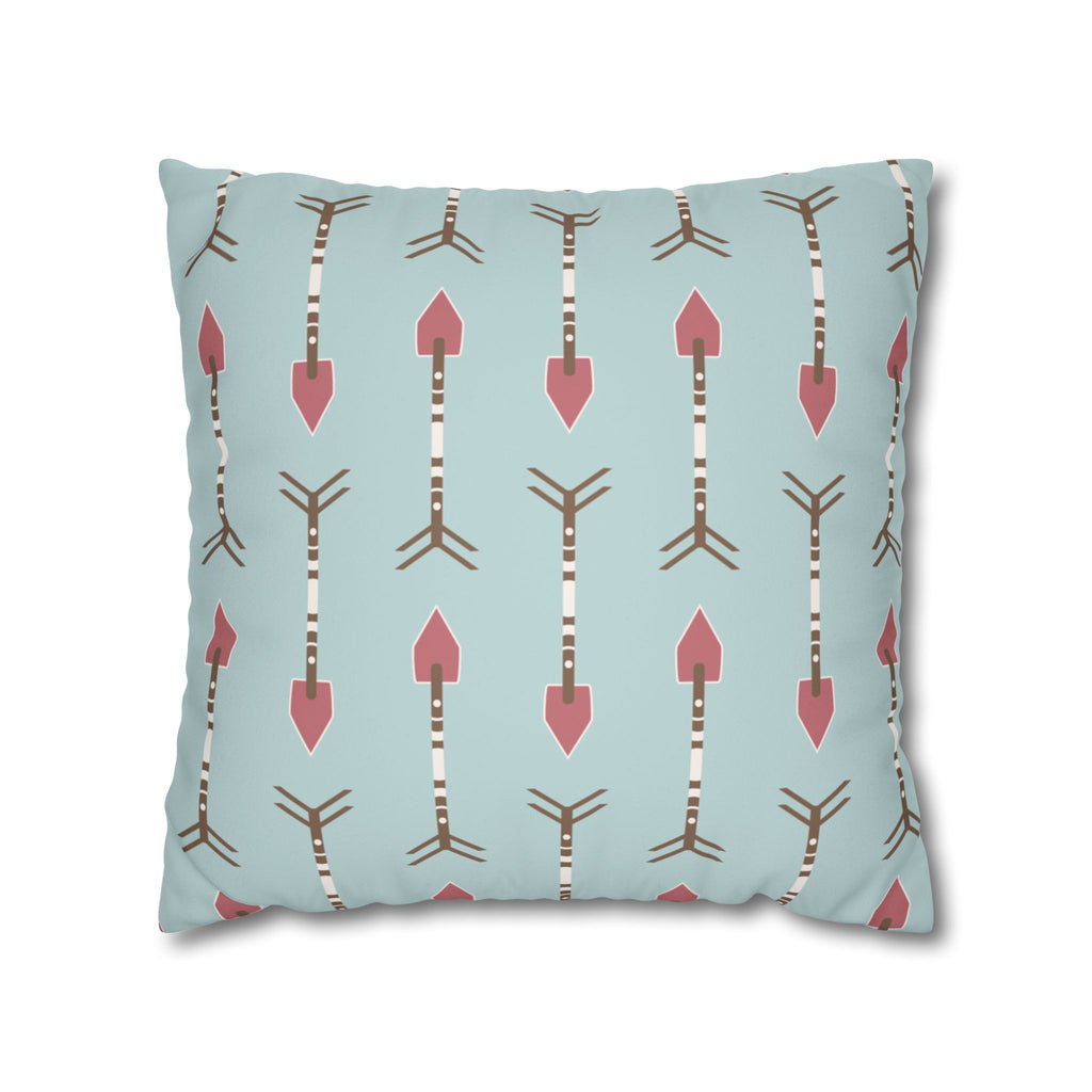 Pastel Blue & Coral Tribal Arrows Pattern Faux Suede Pillow Cover