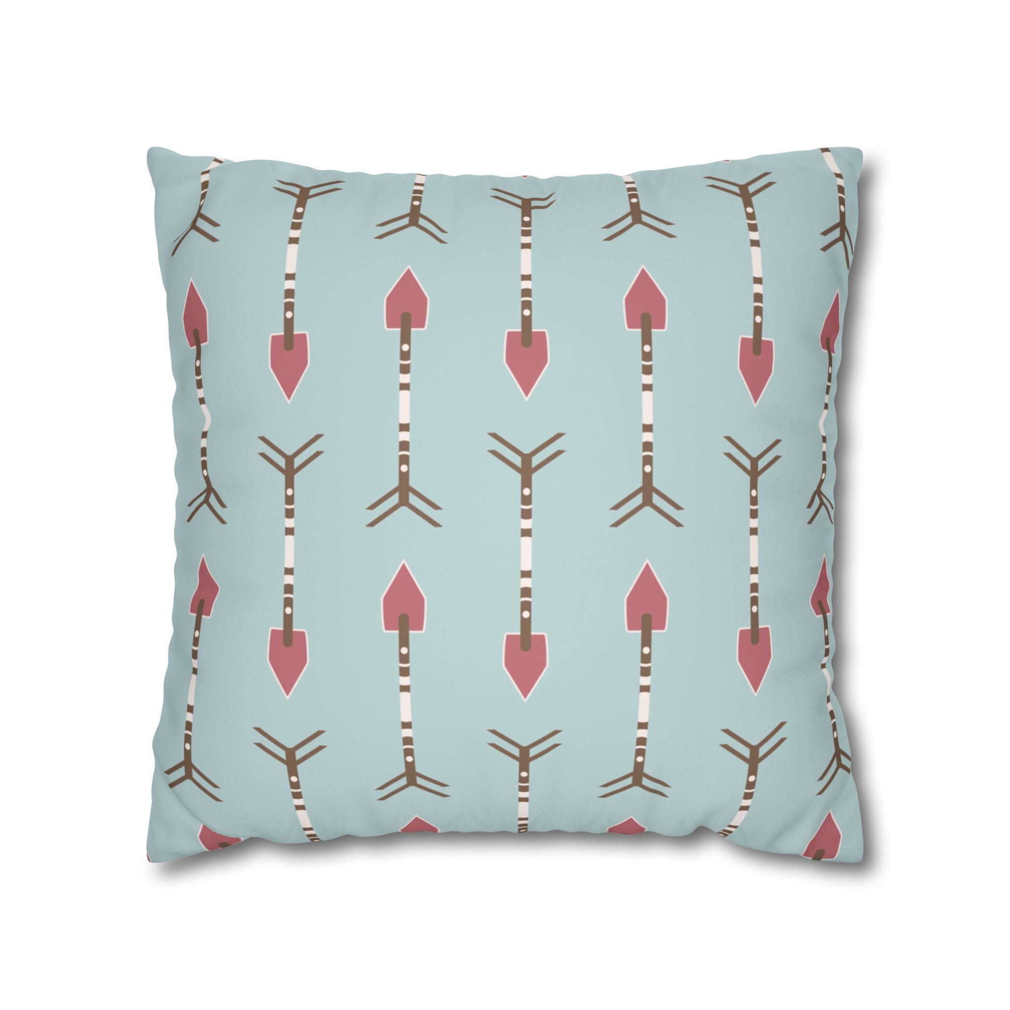 Pastel Blue & Coral Tribal Arrows Pattern Faux Suede Pillow Cover
