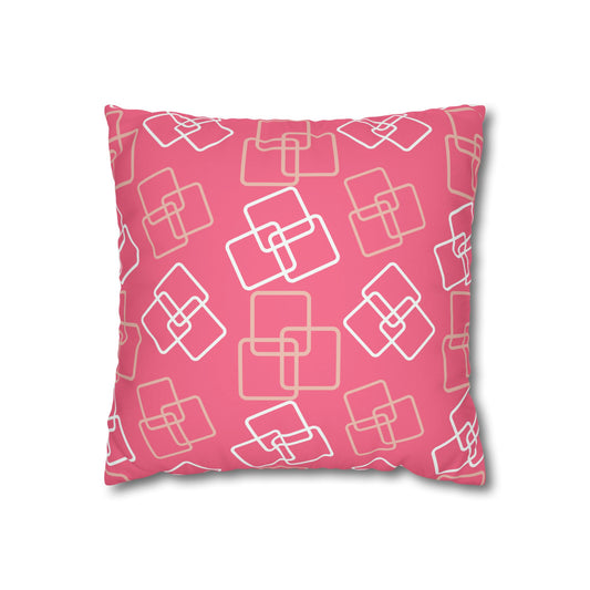 Pink Geometric Square Pillowcase — Faux Suede Decorative Throw Pillow Cover