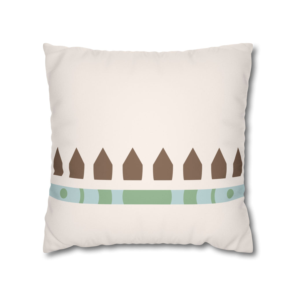 Neutral Beachy Beige & Aqua Coastal Stripe Faux Suede Pillow Cover
