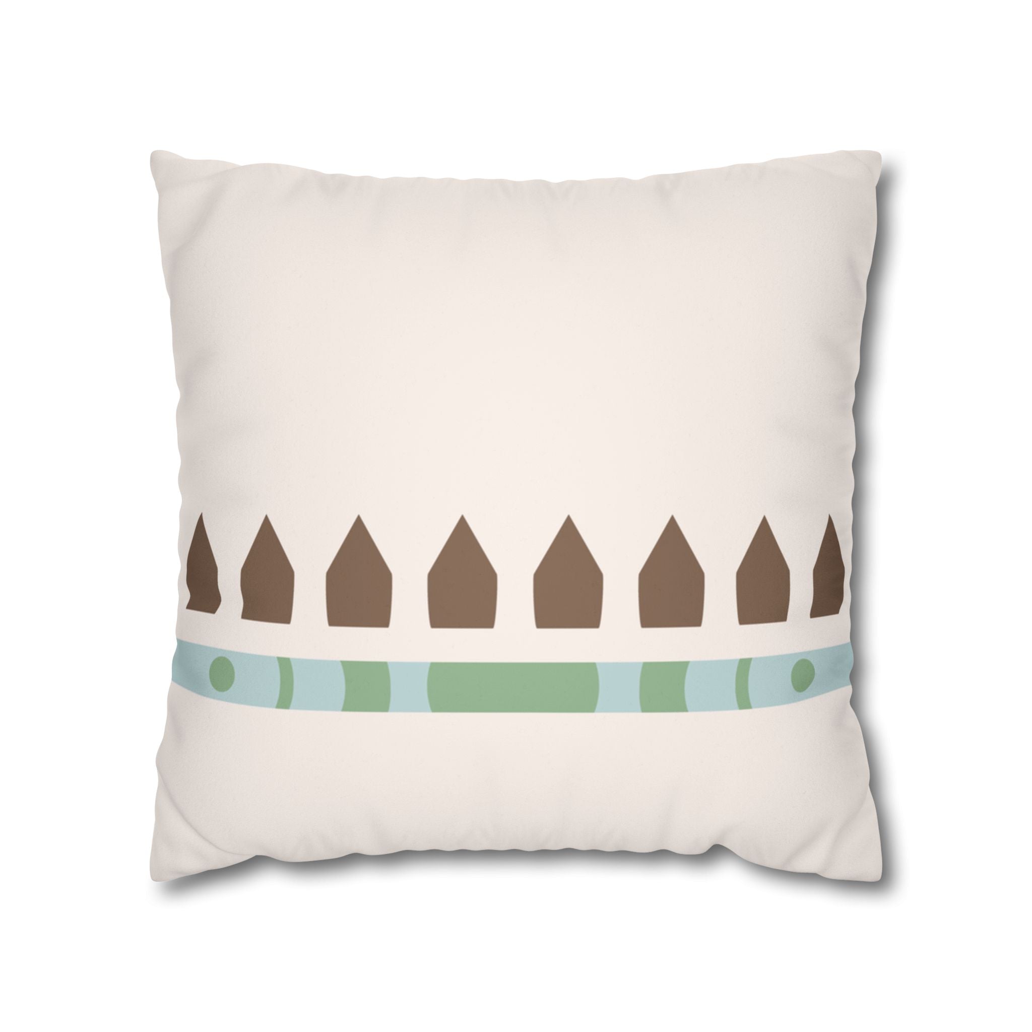 Neutral Beachy Beige & Aqua Coastal Stripe Faux Suede Pillow Cover
