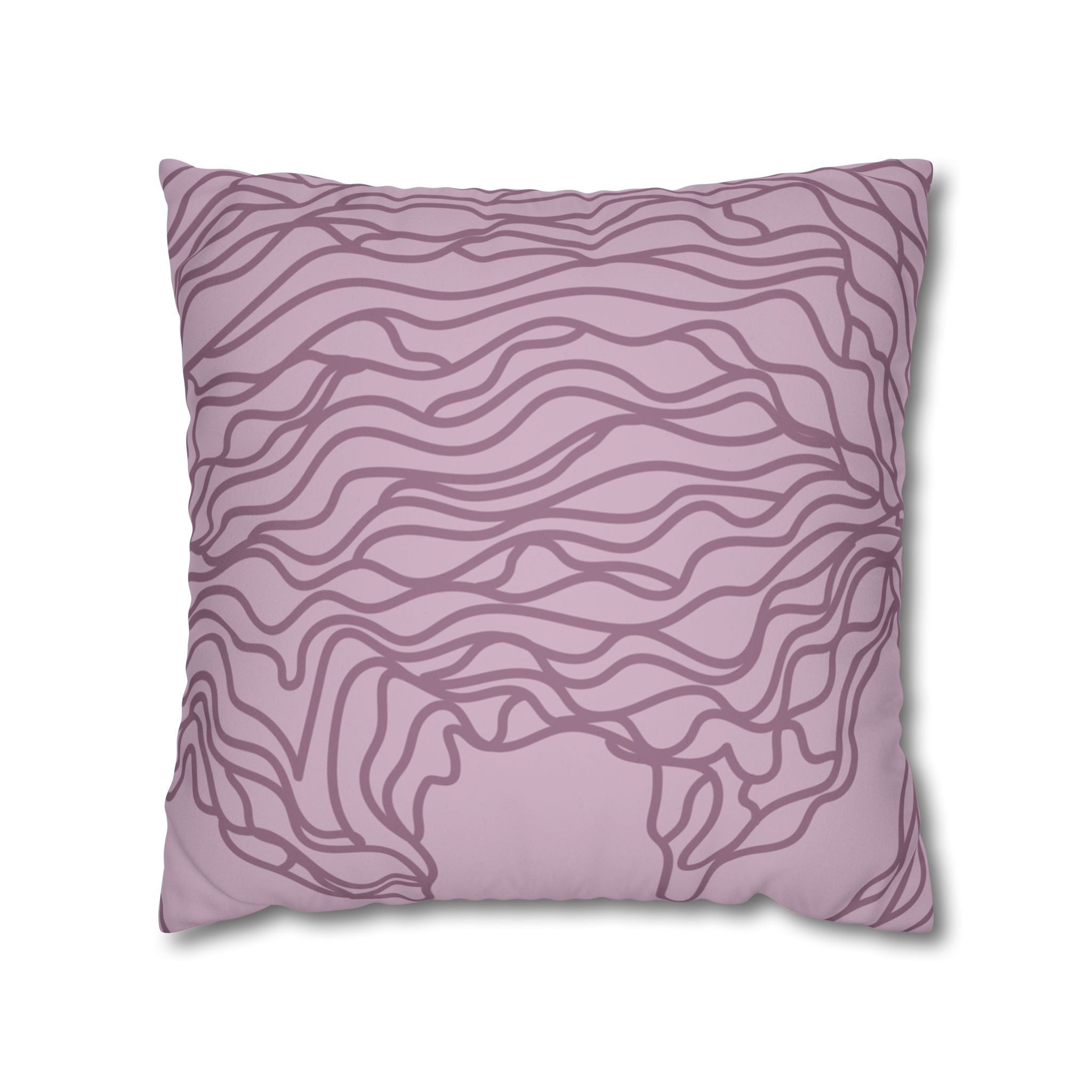 Mauve Wavy Lines Faux Suede Pillow Cover