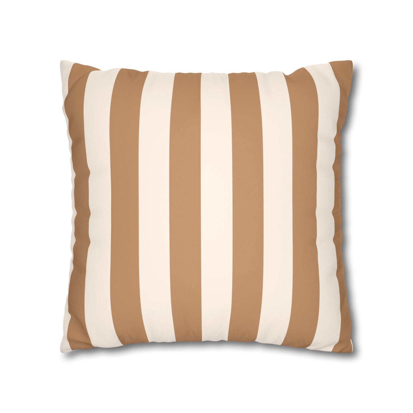 Striped Faux Suede Pillowcase – Neutral Tan & Cream Square Decorative Pillow Cover