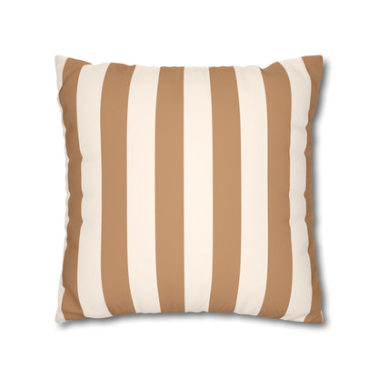 Striped Faux Suede Pillowcase – Neutral Tan & Cream Square Decorative Pillow Cover