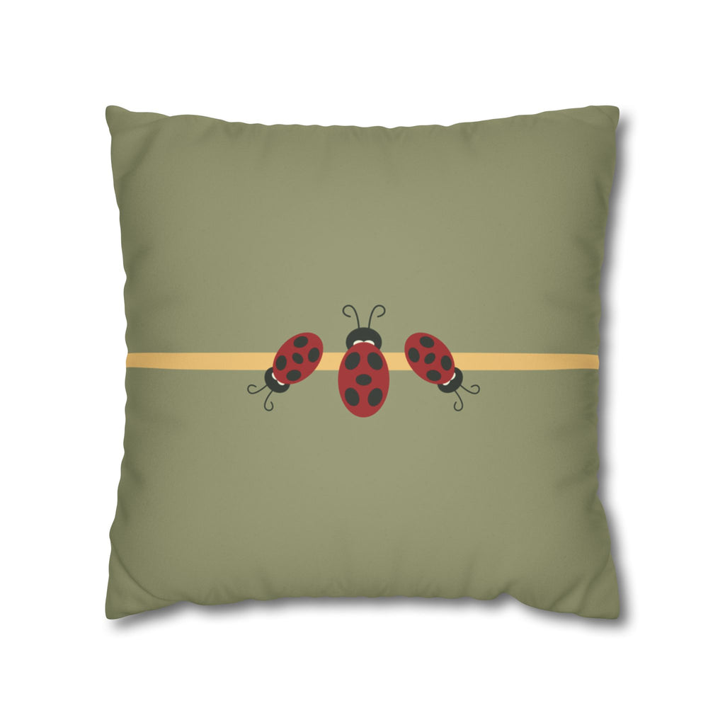 Sage and Ochre Ladybugs Faux Suede Pillow Cover