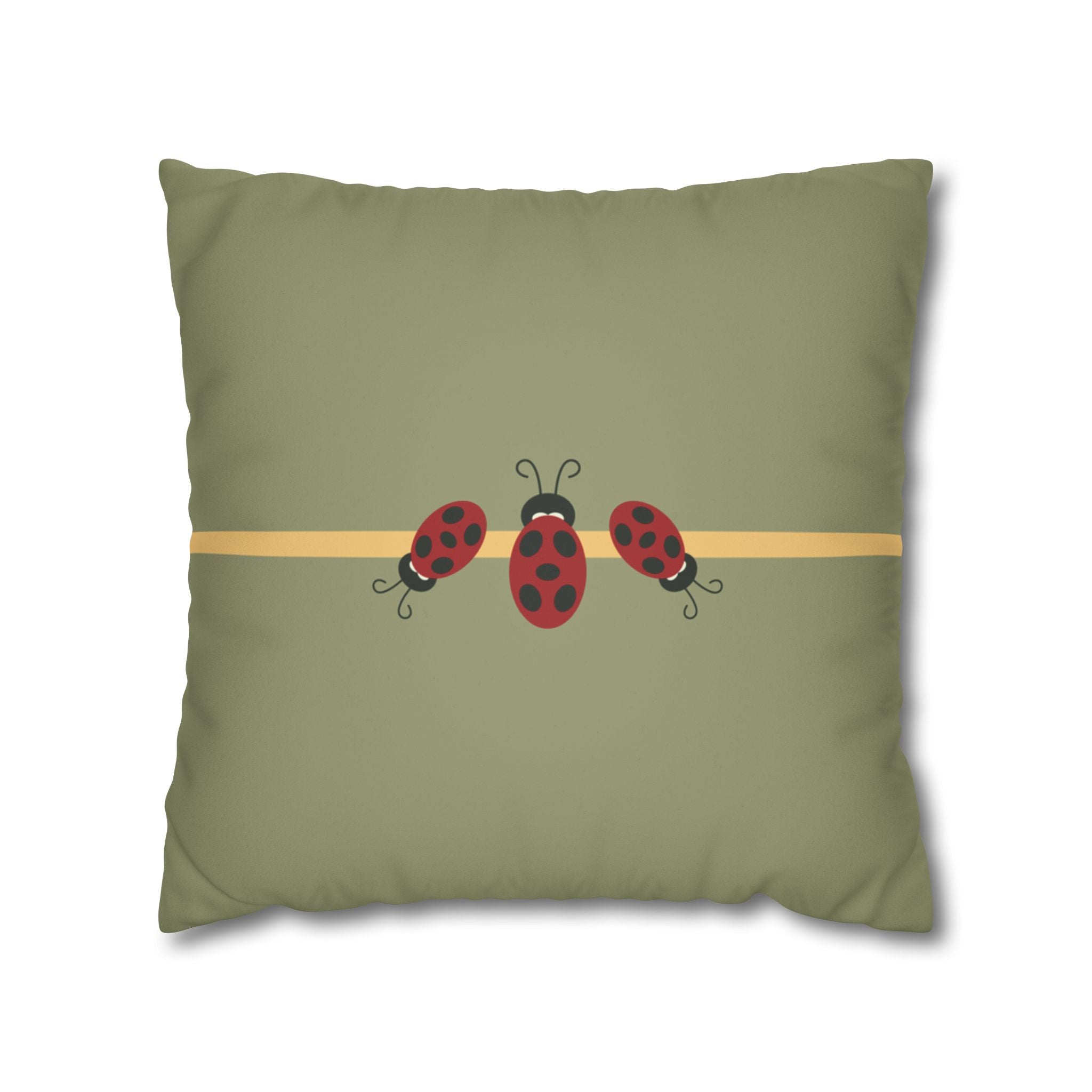 Sage and Ochre Ladybugs Faux Suede Pillow Cover