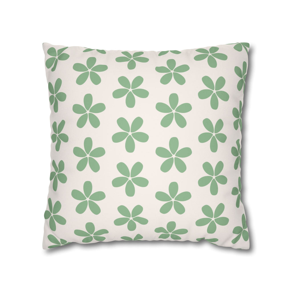 Green Floral Faux Suede Pillow Cover