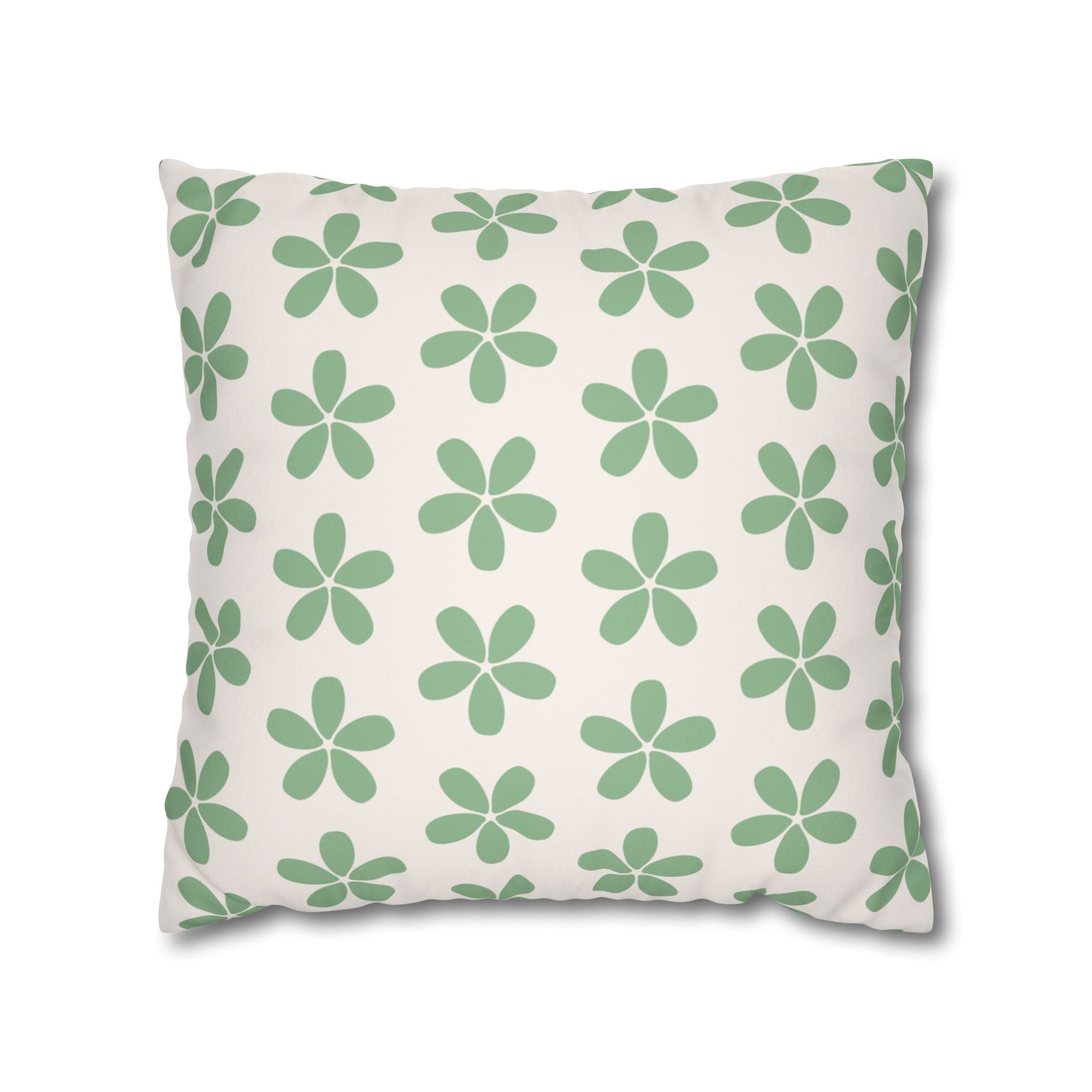 Green Floral Faux Suede Pillow Cover