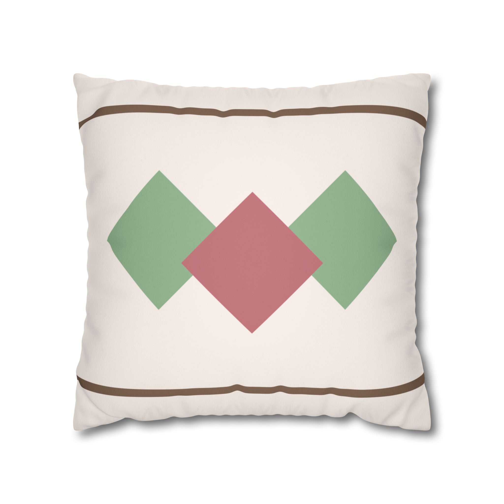 Blush & Sage Geometric Diamond Faux Suede Pillow Cover