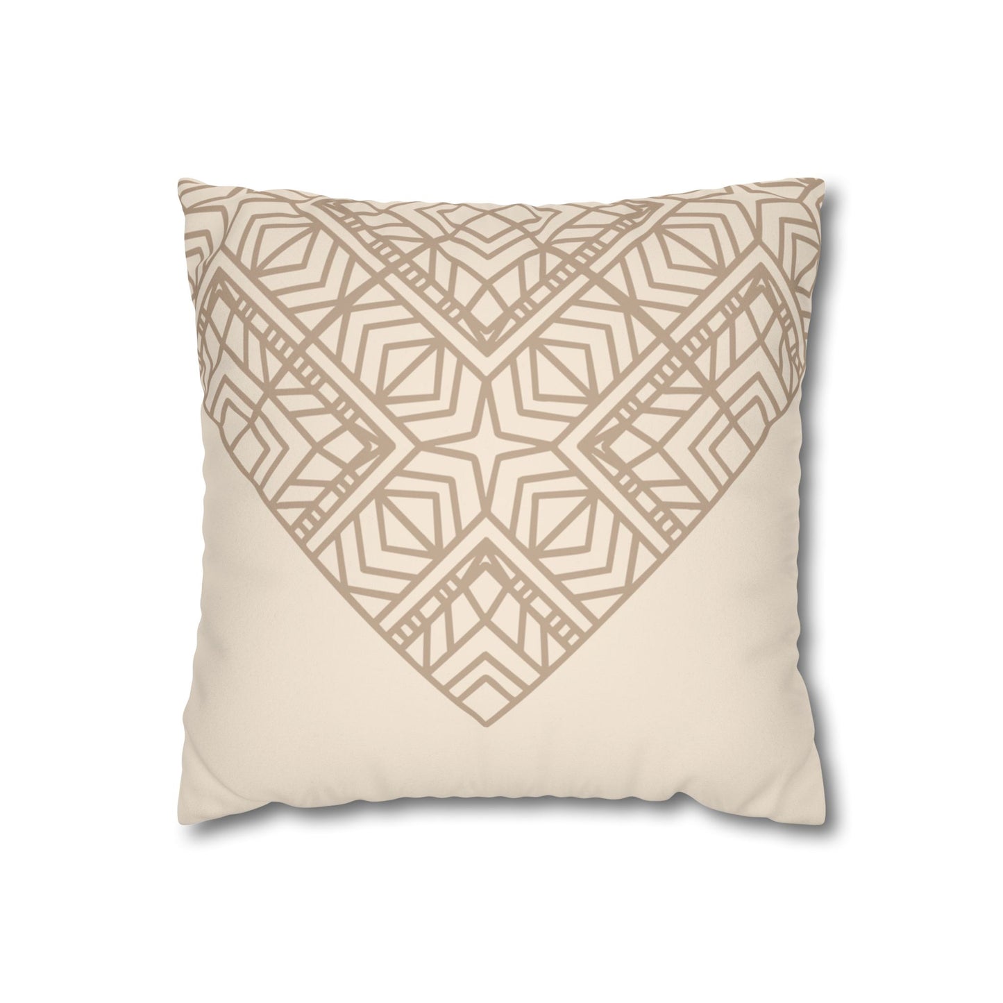 Beige Geometric Mandala Faux Suede Pillow Cover — Square Decorative Throw Pillowcase