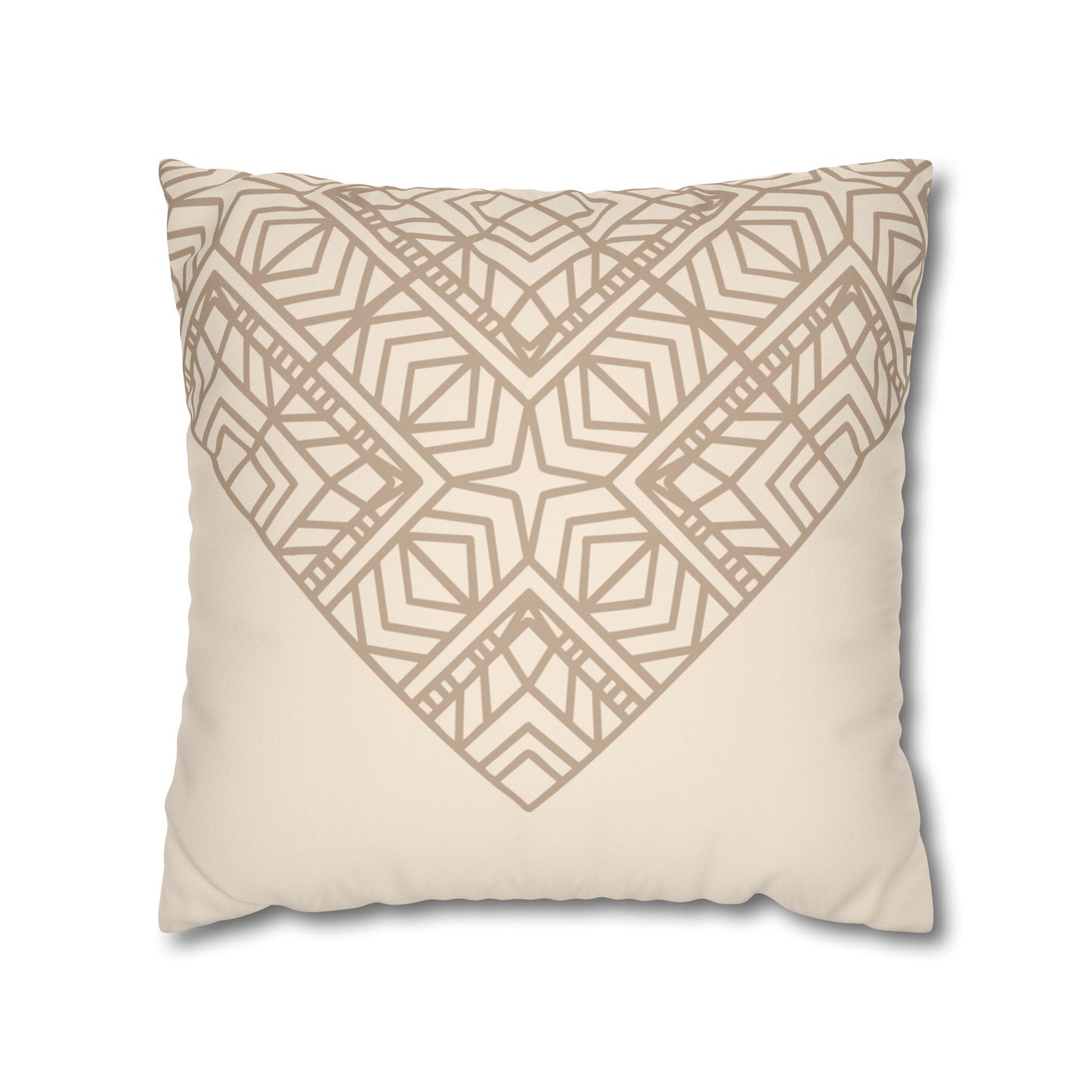 Beige Geometric Mandala Faux Suede Pillow Cover — Square Decorative Throw Pillowcase