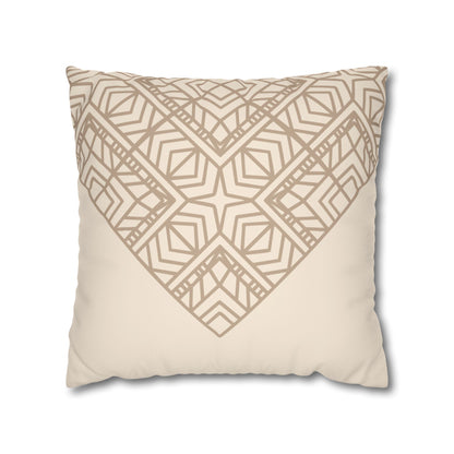 Beige Geometric Mandala Faux Suede Pillow Cover — Square Decorative Throw Pillowcase
