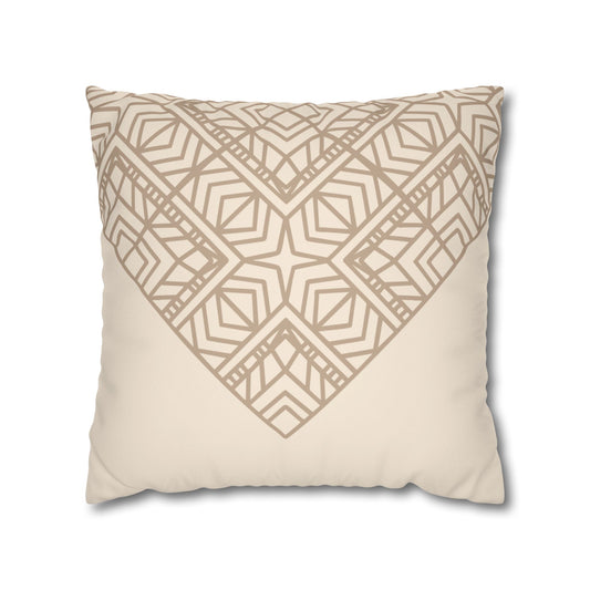 Beige Geometric Mandala Faux Suede Pillow Cover — Square Decorative Throw Pillowcase