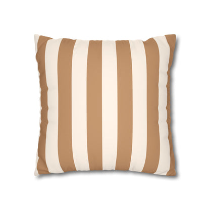Striped Faux Suede Pillowcase – Neutral Tan & Cream Square Decorative Pillow Cover
