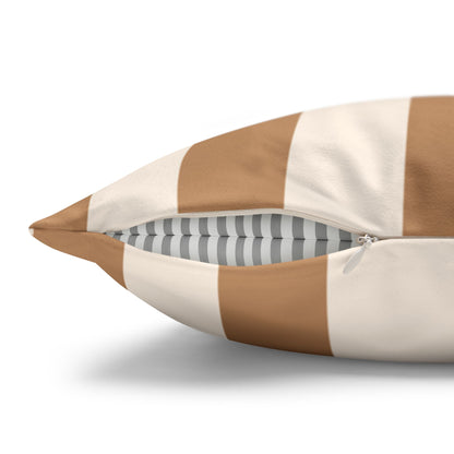 Striped Faux Suede Pillowcase – Neutral Tan & Cream Square Decorative Pillow Cover