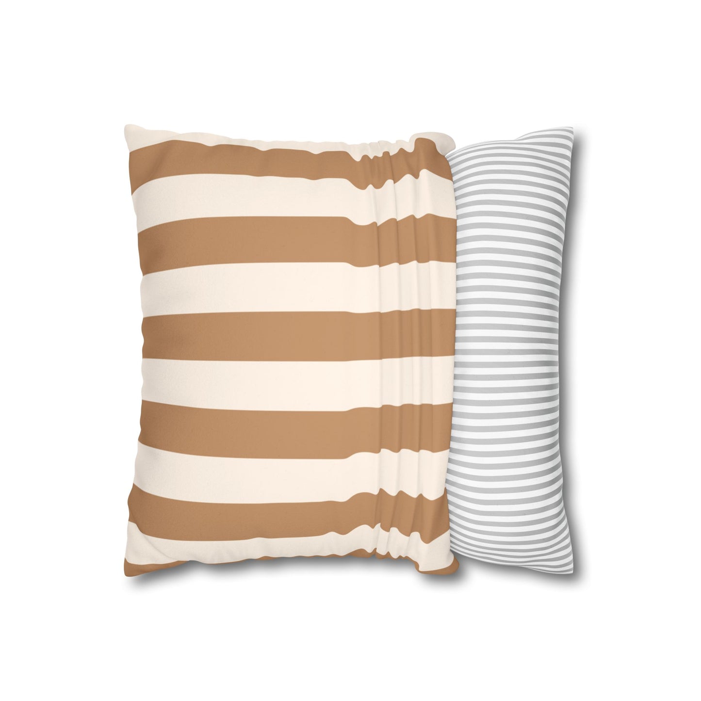 Striped Faux Suede Pillowcase – Neutral Tan & Cream Square Decorative Pillow Cover
