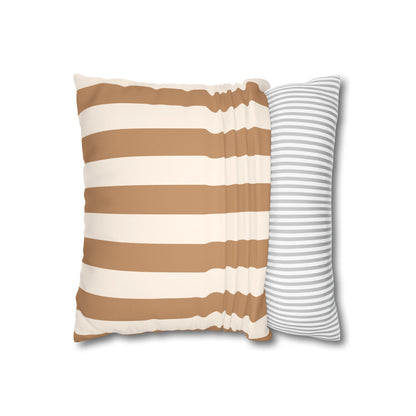 Striped Faux Suede Pillowcase – Neutral Tan & Cream Square Decorative Pillow Cover