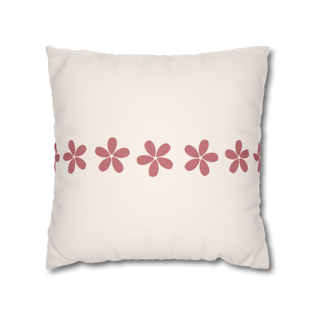 Pink Daisy Border Stripe Faux Suede Pillow Cover