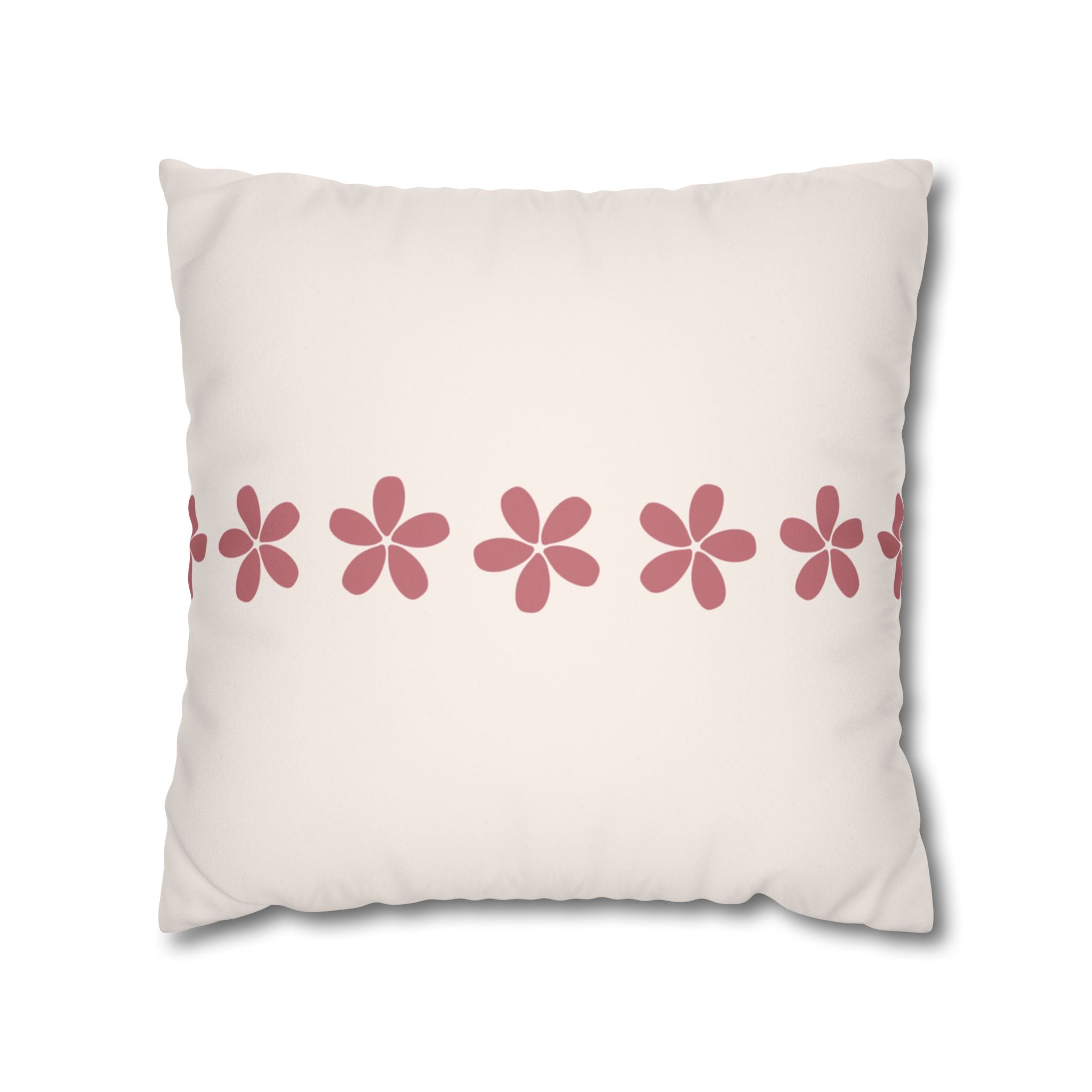Pink Daisy Border Stripe Faux Suede Pillow Cover