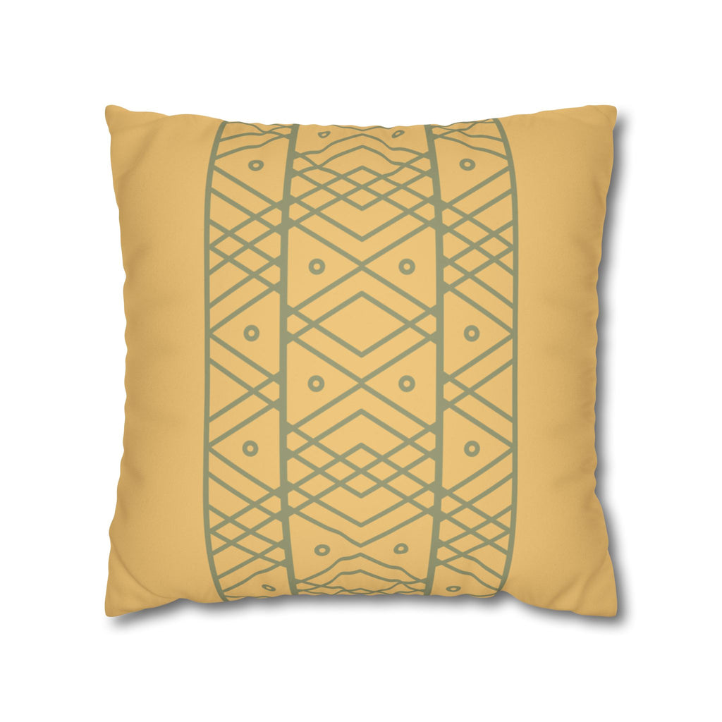 Boho Geometric Yellow Ochre and Sage Faux Suede Pillow Cover