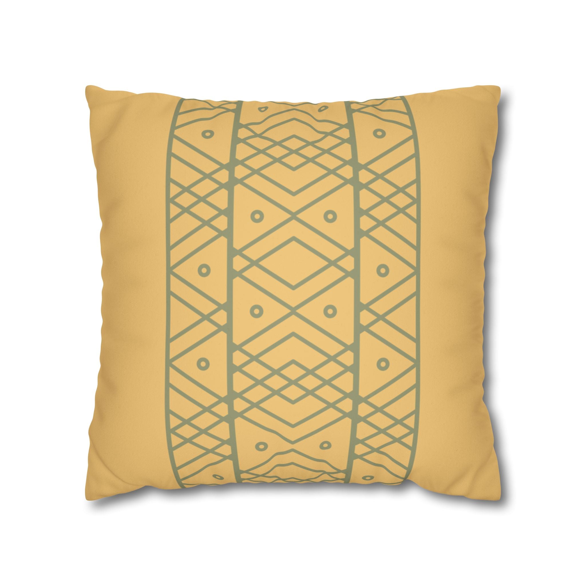 Boho Geometric Yellow Ochre and Sage Faux Suede Pillow Cover
