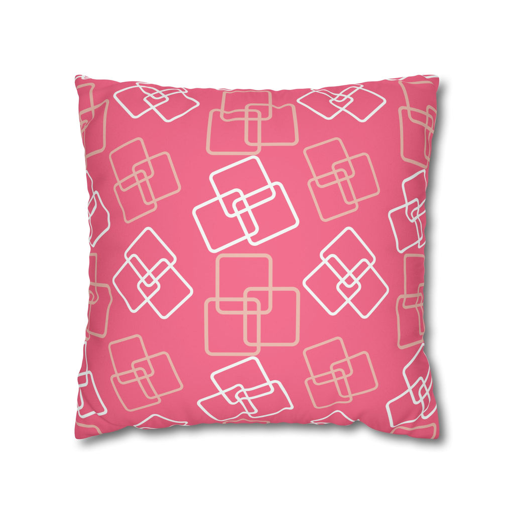 French Pink and White Geometric Cubes Faux Suede Pillow Cover