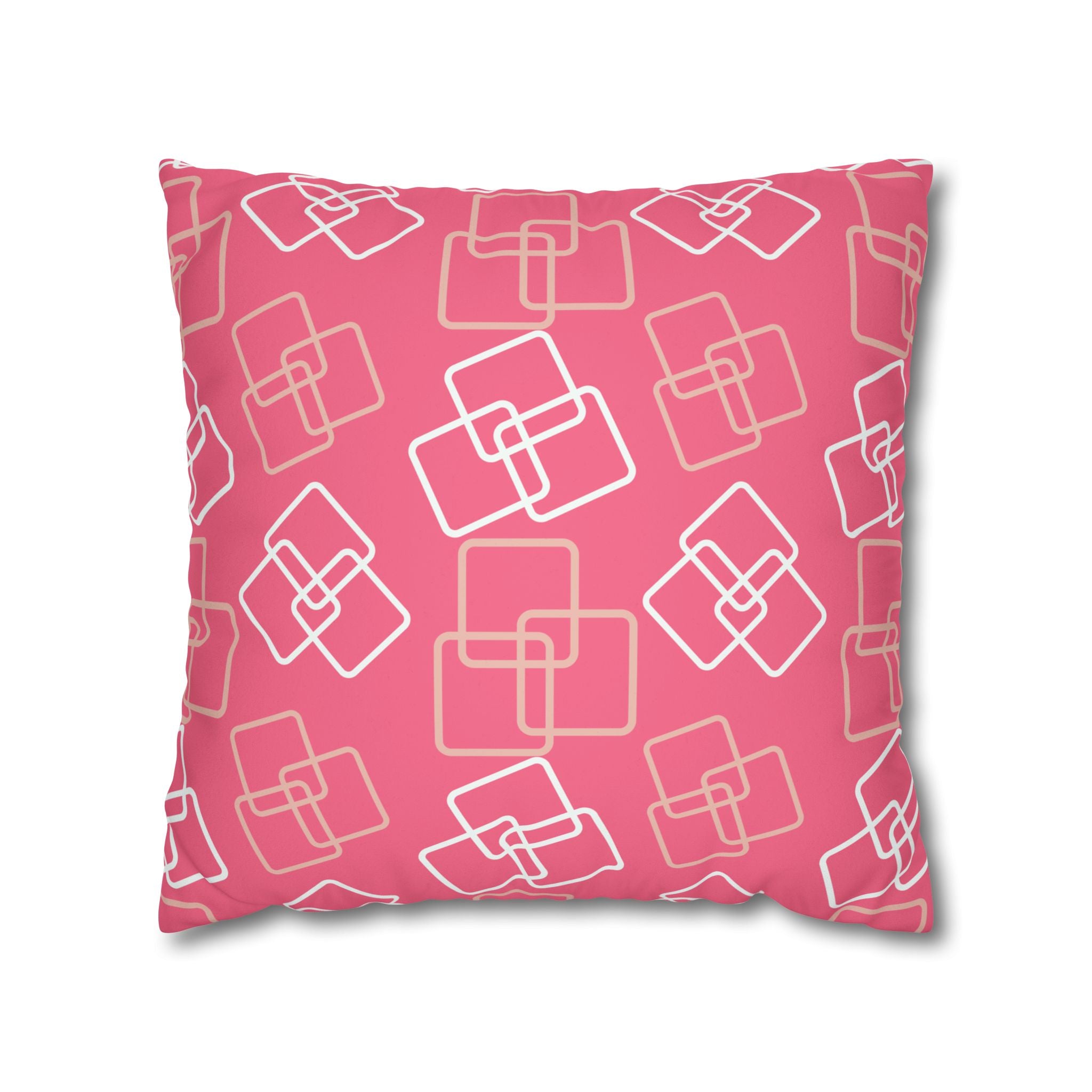 French Pink and White Geometric Cubes Faux Suede Pillow Cover