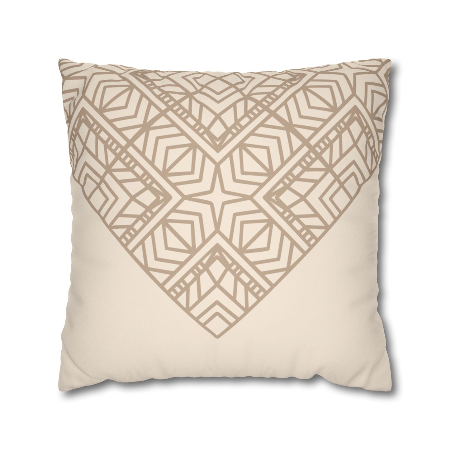Beige Geometric Mandala Faux Suede Pillow Cover — Square Decorative Throw Pillowcase