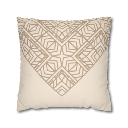 Beige Geometric Mandala Faux Suede Pillow Cover — Square Decorative Throw Pillowcase