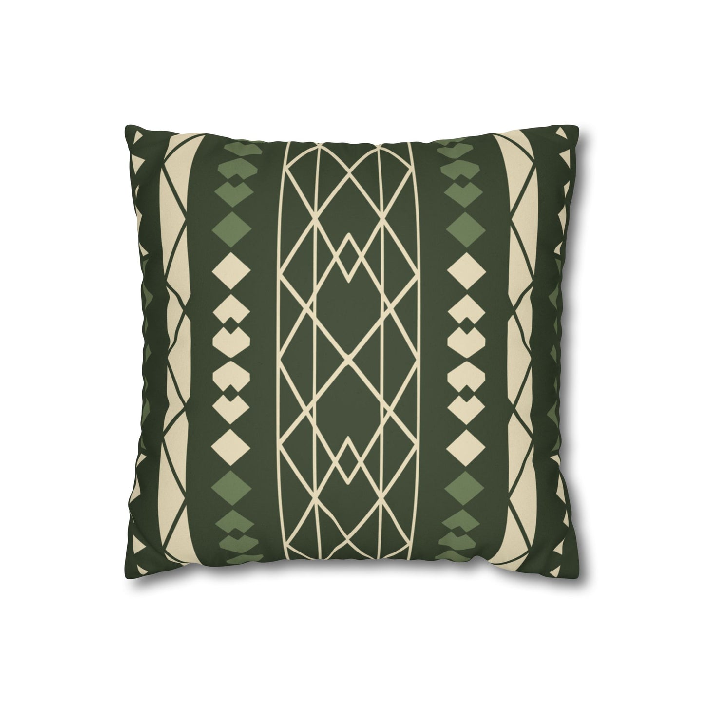 Green Aztec Faux Suede Pillowcase — Square Decorative Throw Pillow Cover