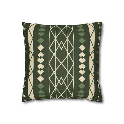 Green Aztec Faux Suede Pillowcase — Square Decorative Throw Pillow Cover